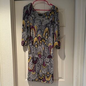 BCBGMaxAzria Gray and Yellow 3/4 Sleeve Dress size M